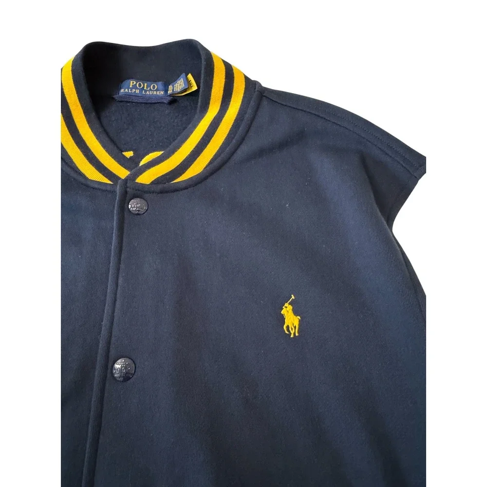 Polo Ralph Lauren Mens Varsity Letterman Jacket Navy Blue Yellow XL Logo Back